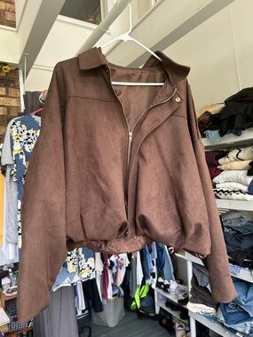 Women's Brown Bomber Jacket with Zip Front